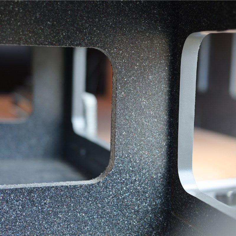 Close up of the EKOply material used to sustainably build the structure of Orbvans FMR campervan conversion kits.