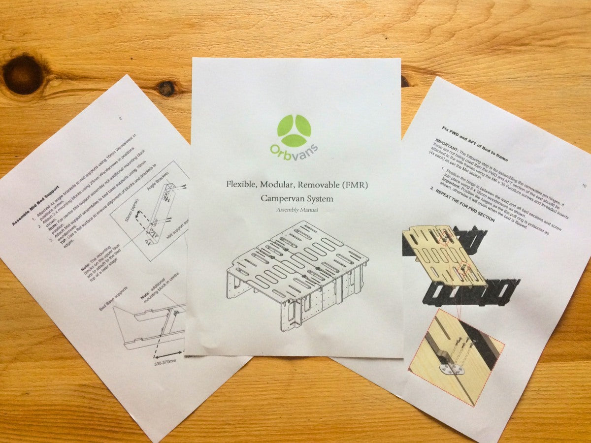 Instructions manual for the Orbvans FMR fullwidth, modular, removable campervan system.